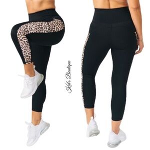 (NWT) Zyia Women’s Leopard Pocket Brilliant Hi-Rise Capri 20" in Black